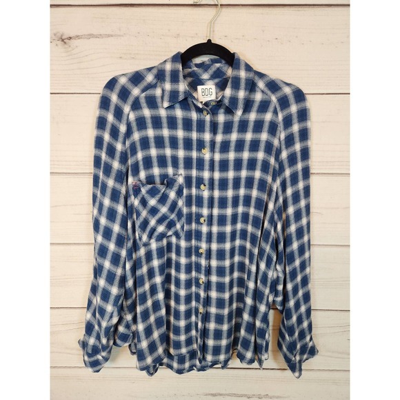 BDG Urban Outfitters Women's Blue White Check Flannel Button Down Shirt‎ Size XS - Picture 1 of 6